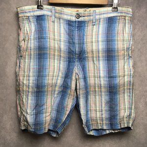 Tommy Bahama Mens Shorts 33 Linen Plaid Blue 4 Pocket Casual Beach Florida